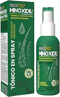 CrecePelo Minoxidil 2% Hair Spray Tonic 4 oz anti-hair loss treatment with biotin and keratin. Fortifies roots, stimulates growth, improves density. Leave-in formula - NDC: 78192-403
