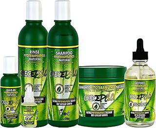 CrecePelo Natural Hair Growth Kit – 6-Piece Set with Shampoo, Rinse, Leave-In, Hair Mask, Drops & Ampoule – Phytotherapeutic Formula for Hair Growth, Strength & Thickness – Sulfate-Free